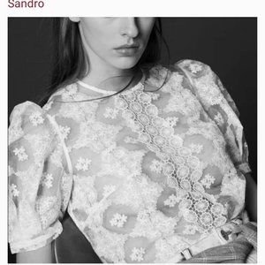Sandro Esperance Sheer-Inset Lace Top, Size 1 (US Small) - NWT